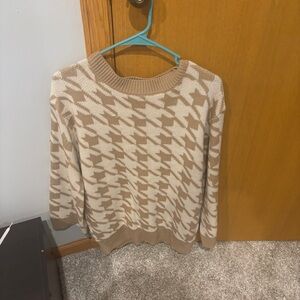 Princess Polly Tan and Cream Houndstooth Sweater